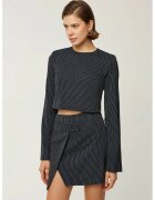 HiCCUP Bluza dama - guler rotund - dungi - negru - poliester si viscoza