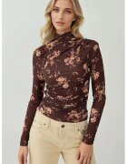 HiCCUP Bluza dama - imprimeu floral - maneca lunga - jerseu - maro