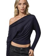 HiCCUP Bluza dama - maneca lunga - guler asimetric - bleumarin - jerseu
