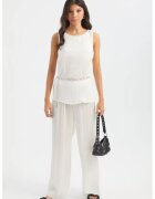 HiCCUP Bluza dama - plisata - decolteu rotund - curea - alb - textil