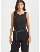 HiCCUP Bluza dama - plisata - decolteu rotund - curea - negru - textil