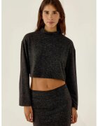 HiCCUP Bluza dama - Relaxed Fit - guler inalt - negru - poliester si viscoza