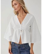 HiCCUP Bluza dama - scurta texturata - decolteu in V - alb - textil