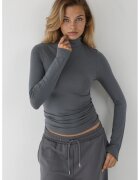 HiCCUP Bluza dama - slim fit - guler inalt - gri inchis - viscoza