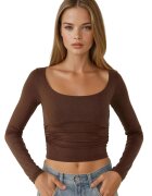 HiCCUP Bluza dama - slim fit - guler rotund - scurta - maro - viscoza