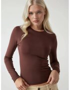 HiCCUP Bluza dama - slim fit - maneca lunga - guler rotund - maro - jerseu