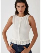 HiCCUP Bluza dama - texturata - cu guler rotund si volane - Alb - Jerseu