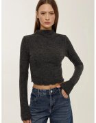 HiCCUP Bluza dama - texturata - guler inalt - gri - acril