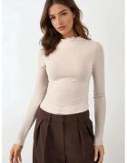 HiCCUP Bluza dama - texturata - guler rotund - maneca lunga - bej - jerseu