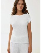 HiCCUP Bluza dama - texturata - guler rotund - maneca scurta - alb - jerseu