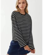 HiCCUP Bluza dama - top din bumbac cu maneca lunga - dungi - negru - jerseu