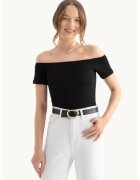HiCCUP Bluza dama - top scurt - maneci scurte - umeri goi - negru - textil