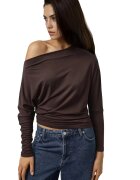 HiCCUP Bluza dama - tricotat elastic - maneca lunga - guler asimetric - maro mocca inchis - jerseu