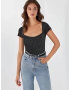 HiCCUP Bluza dama - tricotata - guler patrat - negru - material acrilic - S INTL -