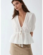 HiCCUP Bluze dama - bluza texturata - decolteu in V - alb - textil