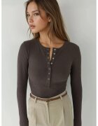 HiCCUP Bluze dama - bluza tricotata cu nasturi - maro mocha inchis - jerseu