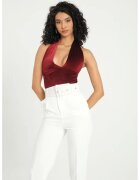 HiCCUP Body din catifea decolteu adanc - spate fara maneci - rosu - textil
