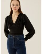 HiCCUP Body Slim Fit - decolteu in V - maneci bufante - negru - poliester