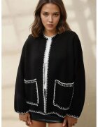 HiCCUP Cardigan lung tricotat detalii cusute - negru - tricot