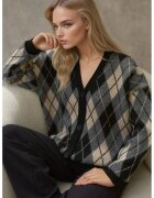 HiCCUP Cardigan lung tricotat - imprimeu geometric - decolteu in V - tricot - Negru -
