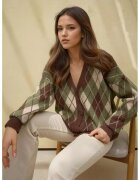 HiCCUP Cardigan lung tricotat model geometric cu decolteu in V si nasturi - tricot - Verde kaki -