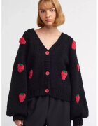 HiCCUP Cardigan supradimensionat - tricotat cu capsuni - negru - acril