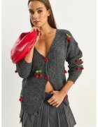 HiCCUP Cardigan tricotat - broderie fructe - gri carbune - tricot -