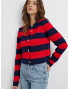 HiCCUP Cardigan tricotat cu dungi si nasturi - rosu - acril