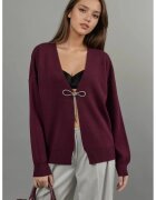 HiCCUP Cardigan tricotat - decolteu in V - detaliu funda - rosu burgund - tricot