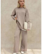 HiCCUP Compleu dama cu pantaloni evazati - bej - tricot