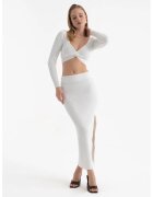 HiCCUP Compleu dama - set 2 piese - fusta maxi - alb - textil