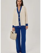 HiCCUP Compleu dama tricotat - cardigan cu nasturi si pantaloni texturati - acril - bleumarin/bej