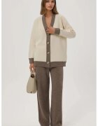 HiCCUP Compleu dama tricotat - cardigan cu nasturi si pantaloni texturati - acril - maro/crem