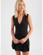 HiCCUP Compleu dama - vesta cu decolteu in V si fusta mini plisata - negru - textil