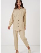 HiCCUP Compleuj dama - camasa cu maneca lunga si pantaloni - bej - viscoza si in