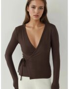 HiCCUP dama - bluza tricotata - maneca lunga - decolteu in V - maro castaniu - jerseu - Maro
