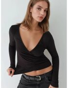 HiCCUP dama - top cu maneca lunga - decolteu in V - negru - jerseu - Negru