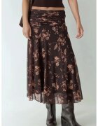 HiCCUP Fusta midi petrecuta imprimeu si volane - maro inchis - textil