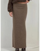 HiCCUP Fusta midi - texturata - cu talie elastica - crapatura pe o parte - maro - tricot