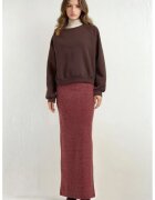 HiCCUP Fusta midi - texturata - cu talie elastica si crapatura - visiniu - tricot