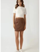 HiCCUP Fusta mini - colectia Pika - buzunare false - maro - textil
