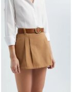 HiCCUP Fusta pantalon mini dama - plisata - textil - talie medie - cu curea - maro