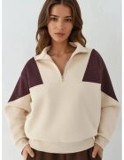 HiCCUP Hanorac dama guler inalt cu fermoar - confortabil - crem - textil