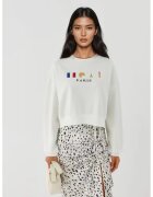 HiCCUP Hanorac dama guler rotund - brodat - alb - textil