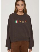 HiCCUP Hanorac dama - guler rotund - brodat - maro cognac - textil