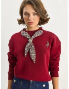 HiCCUP Hanorac dama pulover cu guler rotund - brodat - rosu - textil -