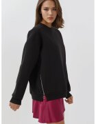 HiCCUP Hanorac dama - texturat - guler rotund - fermoar - negru - textil
