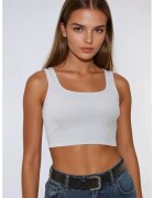 HiCCUP Maiou Crop - guler rotund - alb - bumbac