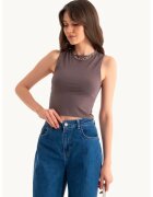 HiCCUP Maiou - Round Neck Basic - simplu - maro - jerseu