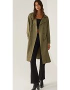 HiCCUP Palton dama - trench usor cu nasturi si curea - verde - textil